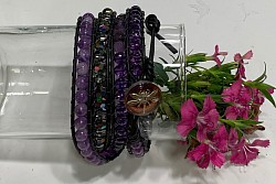 Leather wrap bracelet, Amethyst, Swarovski crystals